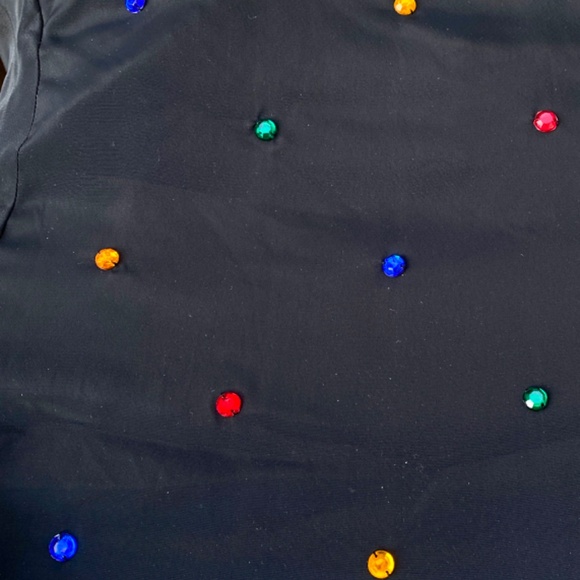 Vintage 90s Black Slinky Rhinestone Blouse Med/Large Long Sleeves Evening Party - Picture 3 of 9